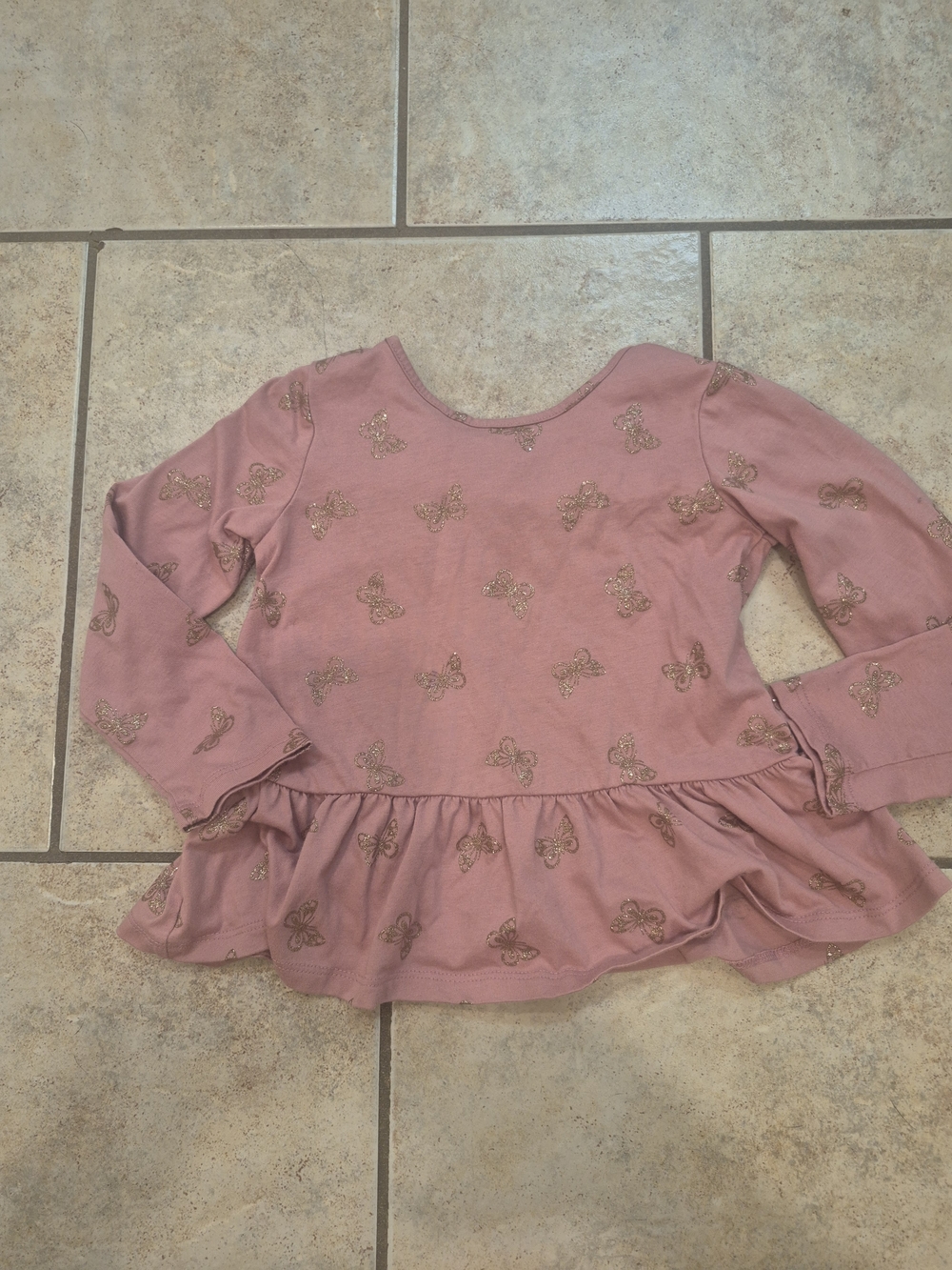 The Children's Place Mauve Long-Sleeve Peplum Top with Gold Butterfly Accents